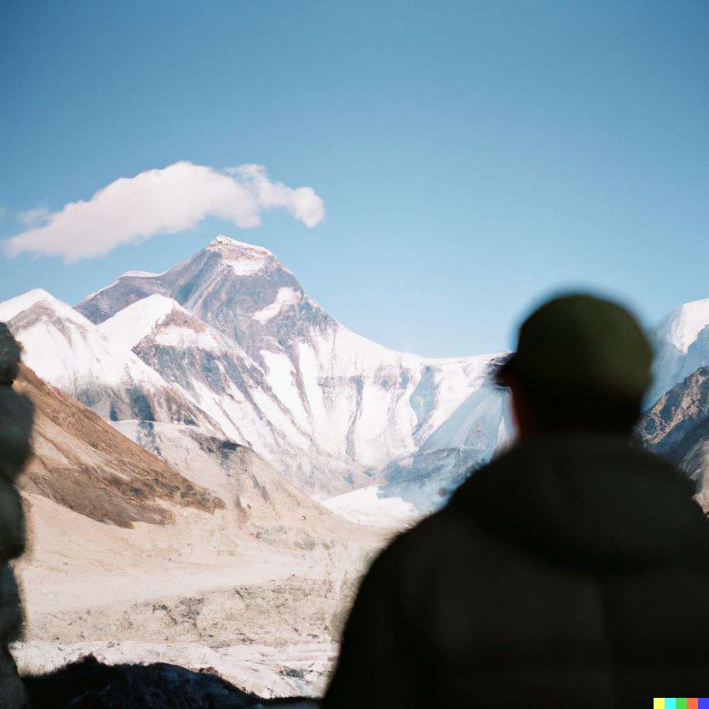 someone gazing at Mount Everest, photograph taken on Kodak Portra 160 film